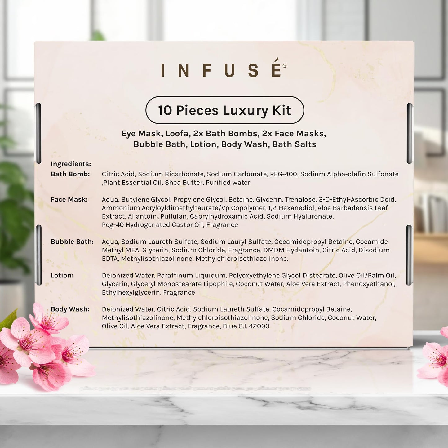 INFUSÉ 10-Piece Spa Gift Box for Women | Self-Care Set with Eye Mask, Loofa,Bath Bombs,Face Masks,Bubble Bath, Lotion, Body Wash & Bath Salt | Gift for Mom, Grandma, Wife, Bridesmaid or Loved Ones