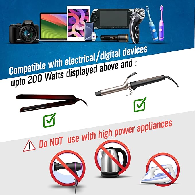 Ceptics Travel Voltage Converter -200W Convert 220V to 110V for Curling Iron, Straightener, Charger Step Down World Power Plug - 4 USB PD 18W Fast Charging - SWadApt - Type A, B, C, E/F, G, I Include