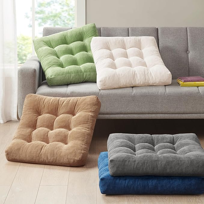 Degrees of Comfort Meditation Floor Pillow, Square Large Pillows Seating for Adults, Tufted Corduroy Cushion for Balcony Bedroom Tatami Living Room, Beige, 22x22 Inch