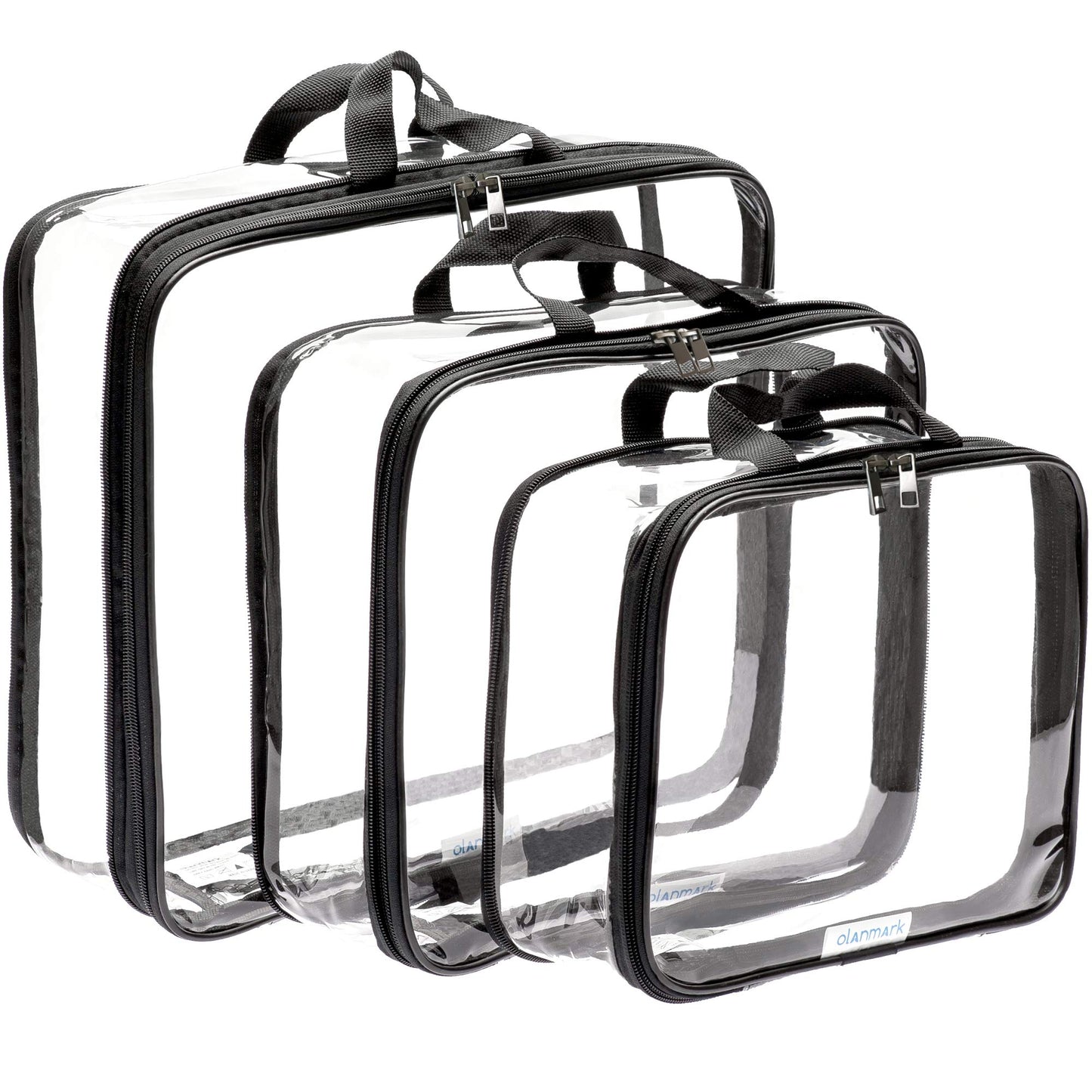 Clear Compression Packing Cubes 3 Set - Large See-Through Plastic Suitcase Bags for Travel - Luggage Compressable Organizers - Transparent PVC Collapsible Cosmetic Bag for Backpack Black