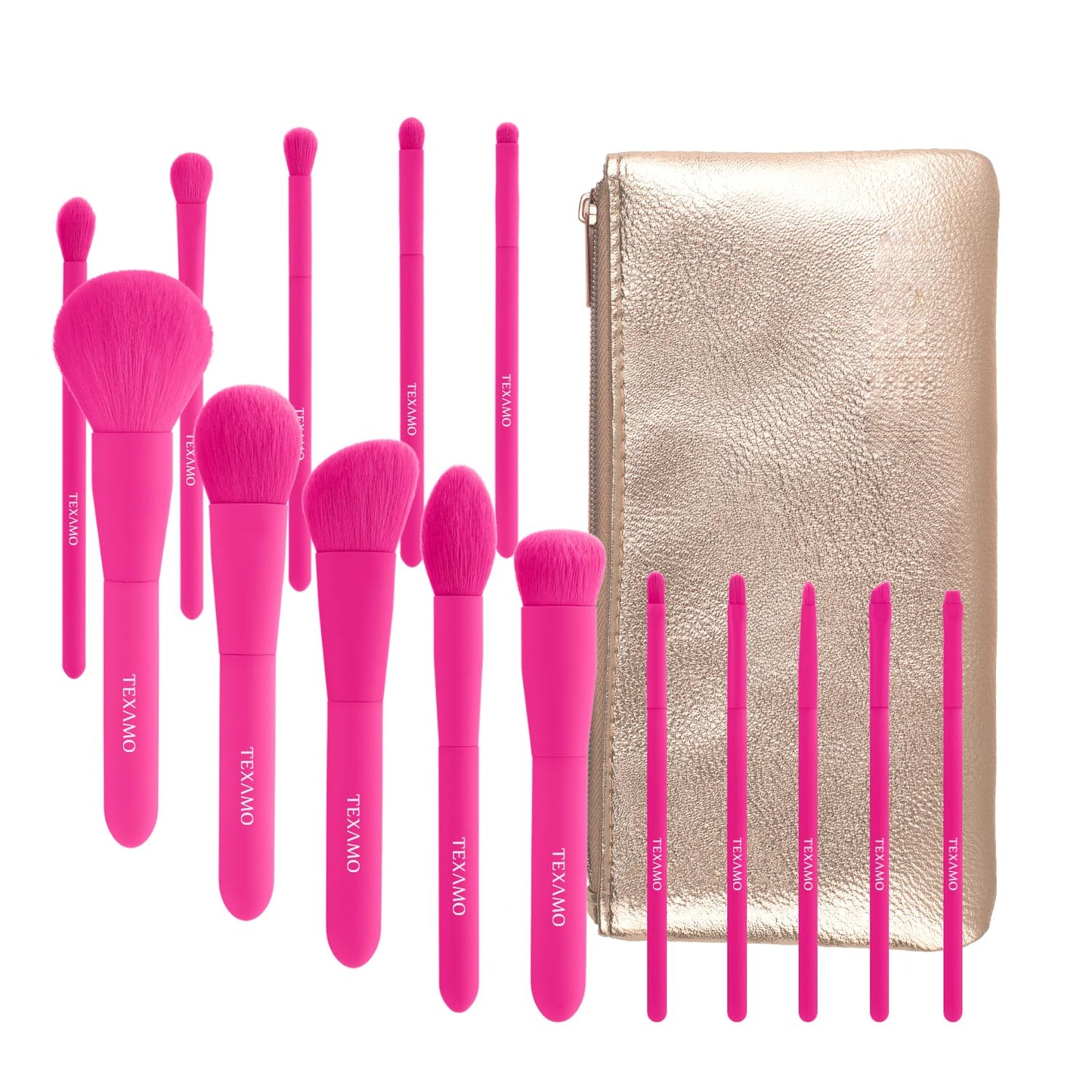 Makeup Brush Set, 15 Piece Quality Makeup Brushes, Premium Synthetic Make Up Brushes for Foundation Powder Blush Highlighter Concealer Makeup Brush Kit for Travel, Hot Pink