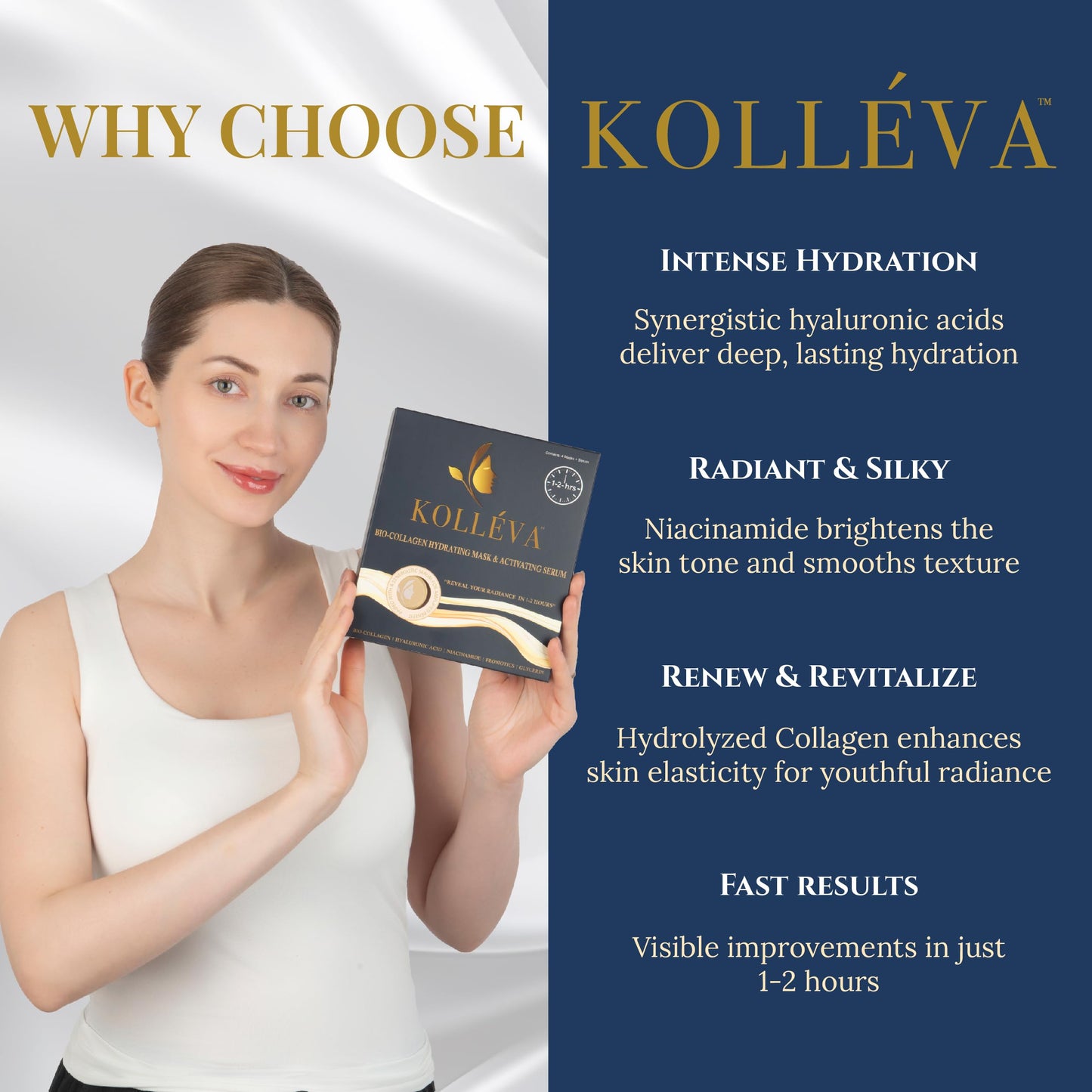 Kolléva Collagen Hydrogel Masks –Instant 2-Hour Glow | 4 Clinical Level Masks | U.S. Skincare Innovation