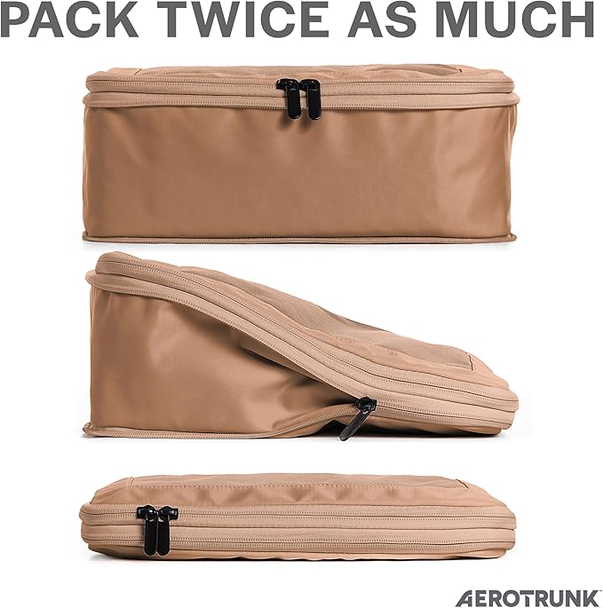 Compression Packing Cubes for Travel - Luggage Organizer Bags - Double Zipper Packing Cubes for Suitcases (2-Pack, Mocha)