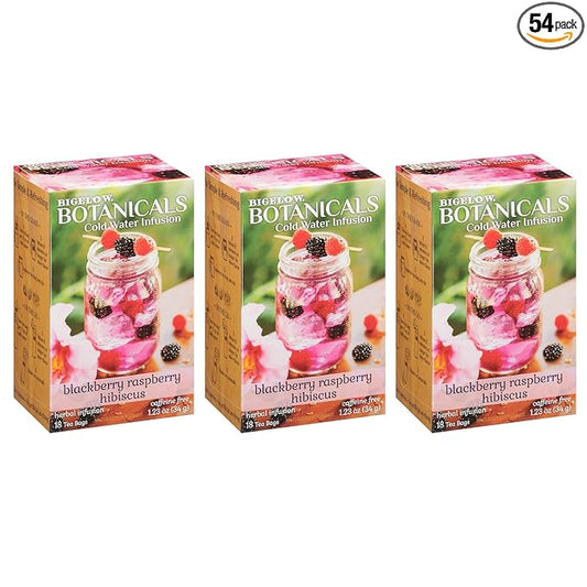 Bigelow Botanicals Cold Water Infusion Blackberry Raspberry Hibiscus Tea Bags 18 Count Box (Pack of 3), Herbal Infusion, Caffeine Free, 54 Tea Bags Total