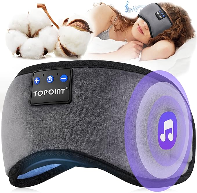 TOPOINT Sleep Mask with Headphones Bluetooth 5.4 Wireless, Sleep Headphones Earphones Earbuds with Microphone HD Speakers Music, Blackout Eye Mask for Sleeping Travel Meditation Men Women Cool Gadgets