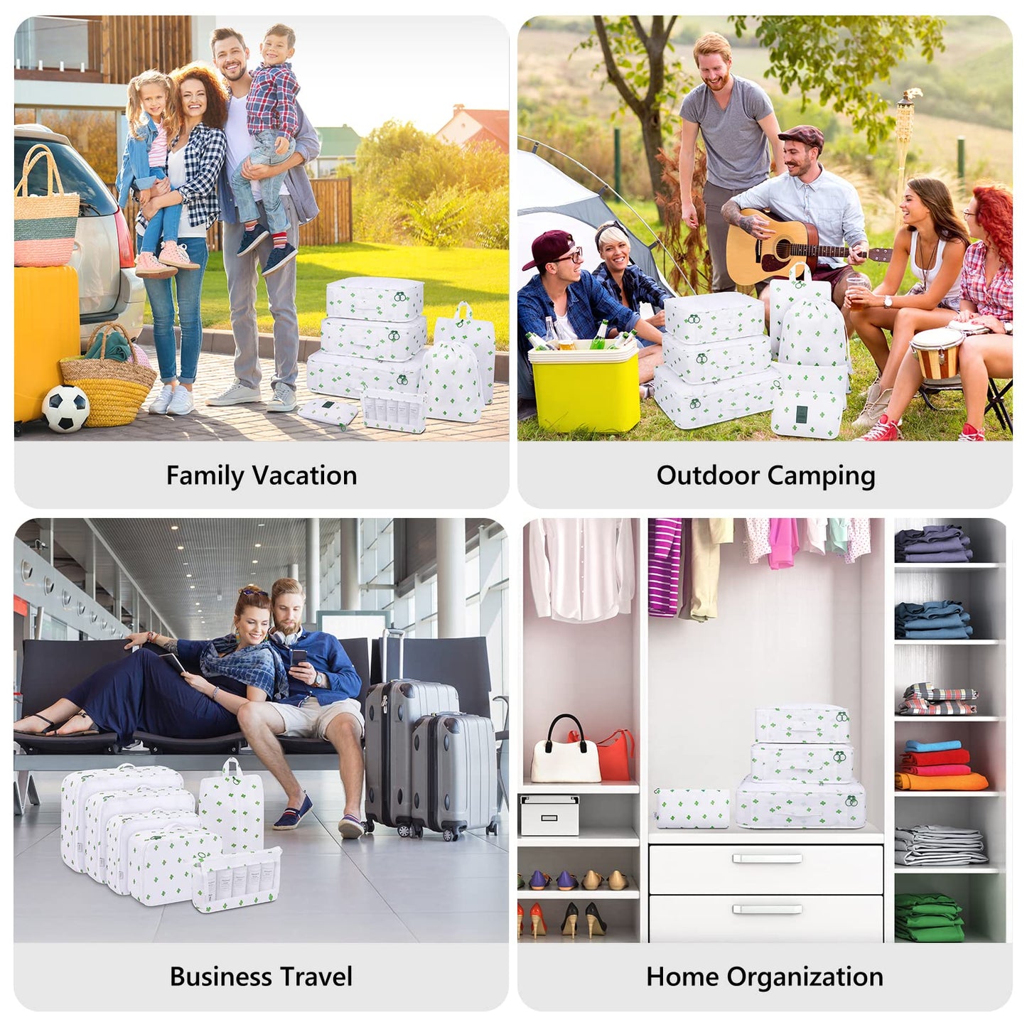 Luggage Cubes, Mossio 9 Set Travel Essentials Backpack Organizer for Women & Men White Cactus