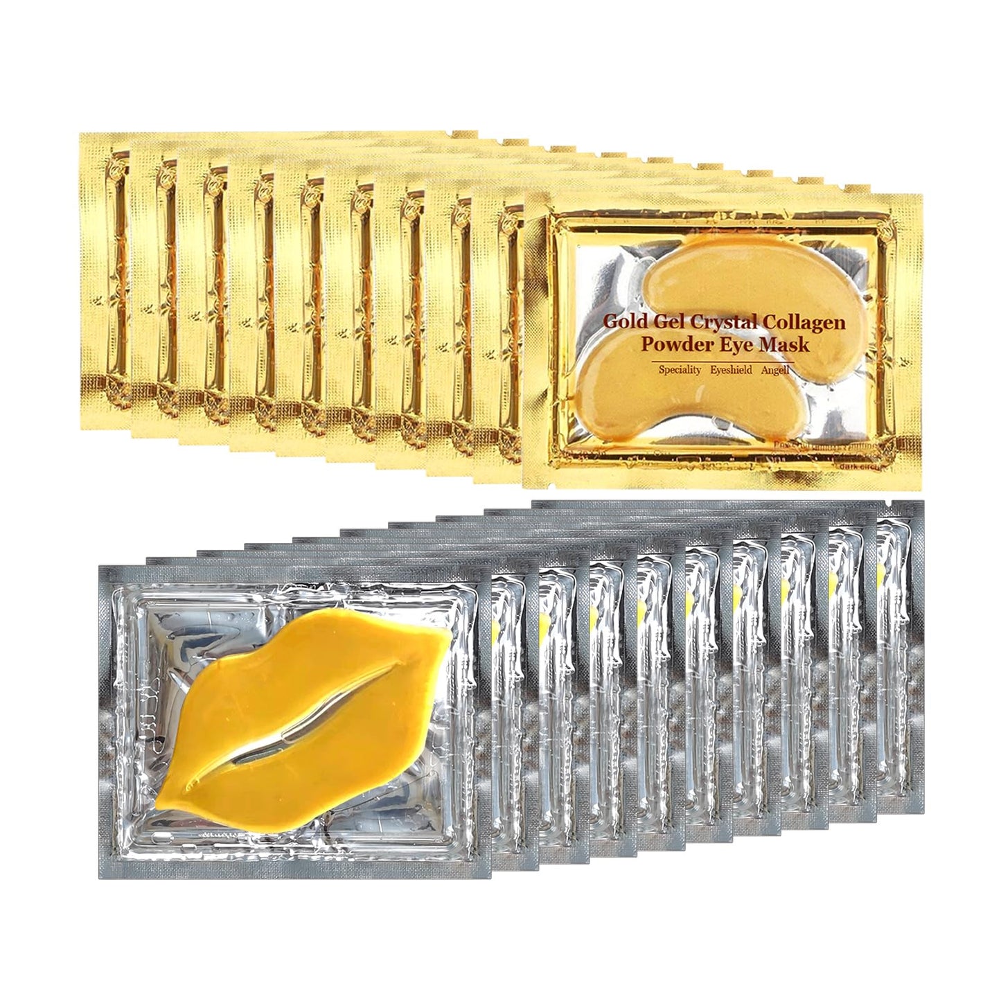 40 PCS Under Eye Patches and Gold Lip Mask 24K Gold Eye Mask for Puffy Eyes Collagen Lip Masks and Crystal Eye Mask Reducing Fine Lines for Women and Men