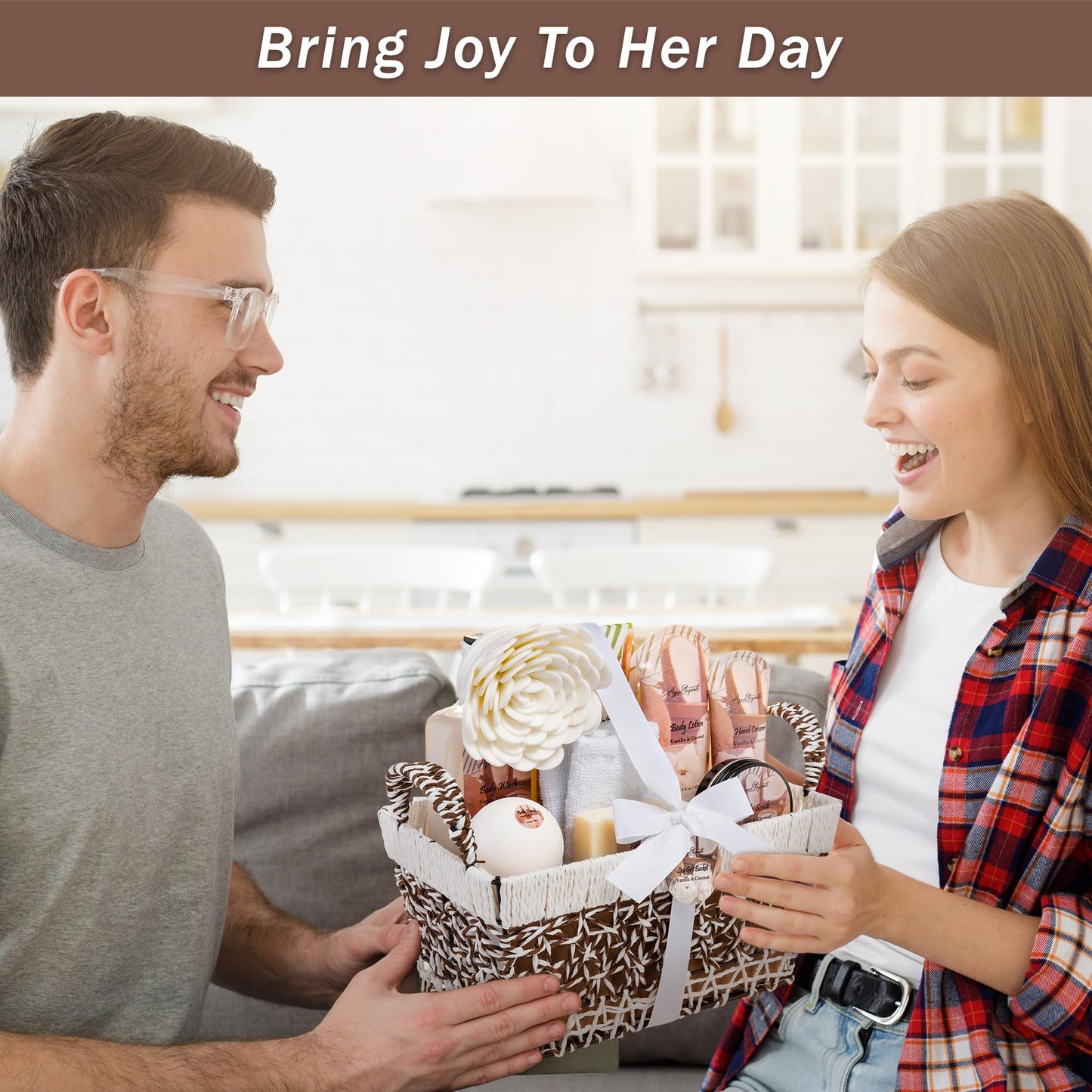 Spa Baskets For Women - Luxury Bath Set With Coconut & Vanilla - Spa Kit Includes Wash, Bubble Bath, Lotion, Bath Salts, Body Scrub, Hand Cream, Shower Puff, Bathbombs, Soap and Towel