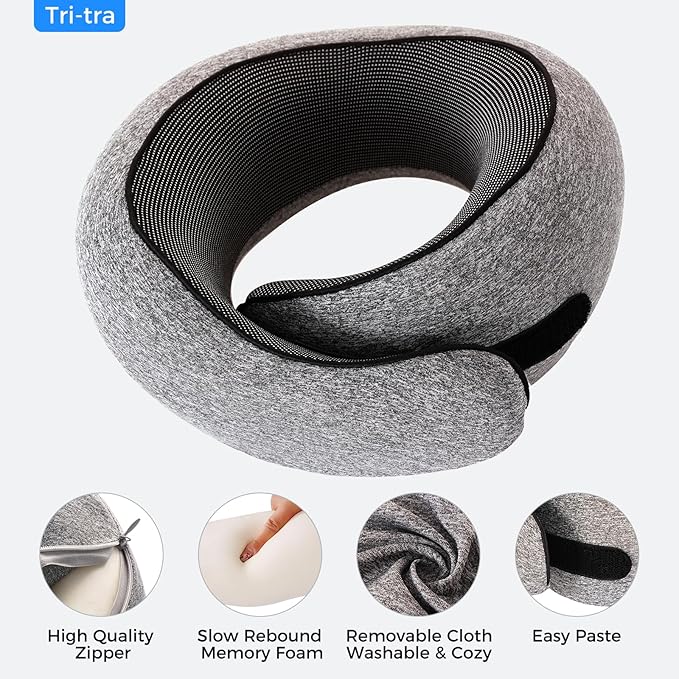 Travel Pillow,Travel Neck Pillows for Airplanes,Comfortable Breathable Cover,Memory Foam 360 Degree Support Stowable Pillows,Ideal Accessory for Sleeping Offices and Cars(Gray)