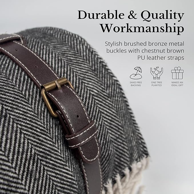 Komorebi Extra Large Picnic Blanket - 78” x 59” – Waterproof Outdoor Blanket, Foldable & Portable Sandproof Beach Blanket – Grey Travel Mat with Faux Wool & Carry Handle