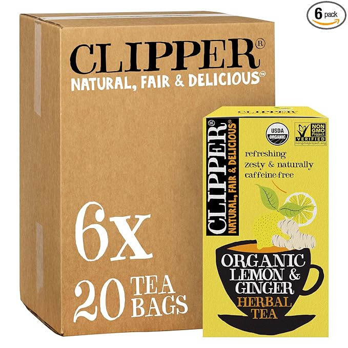 Clipper Tea Lemon & Ginger Teabags – Caffeine Free, USDA Organic, Great Hot or Iced – Aromatic, Natural, Fair & Delicious – 120 Tea Bags