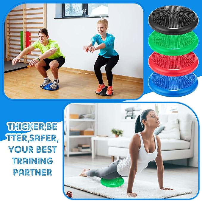 Jerify 4 Pcs Wiggle Seat Flexible Inflated Wobble Cushion Stability Balance Pad Balance Disc Sensory Seat for Men Women Fitness Physical Exercise Improving Posture Home Office