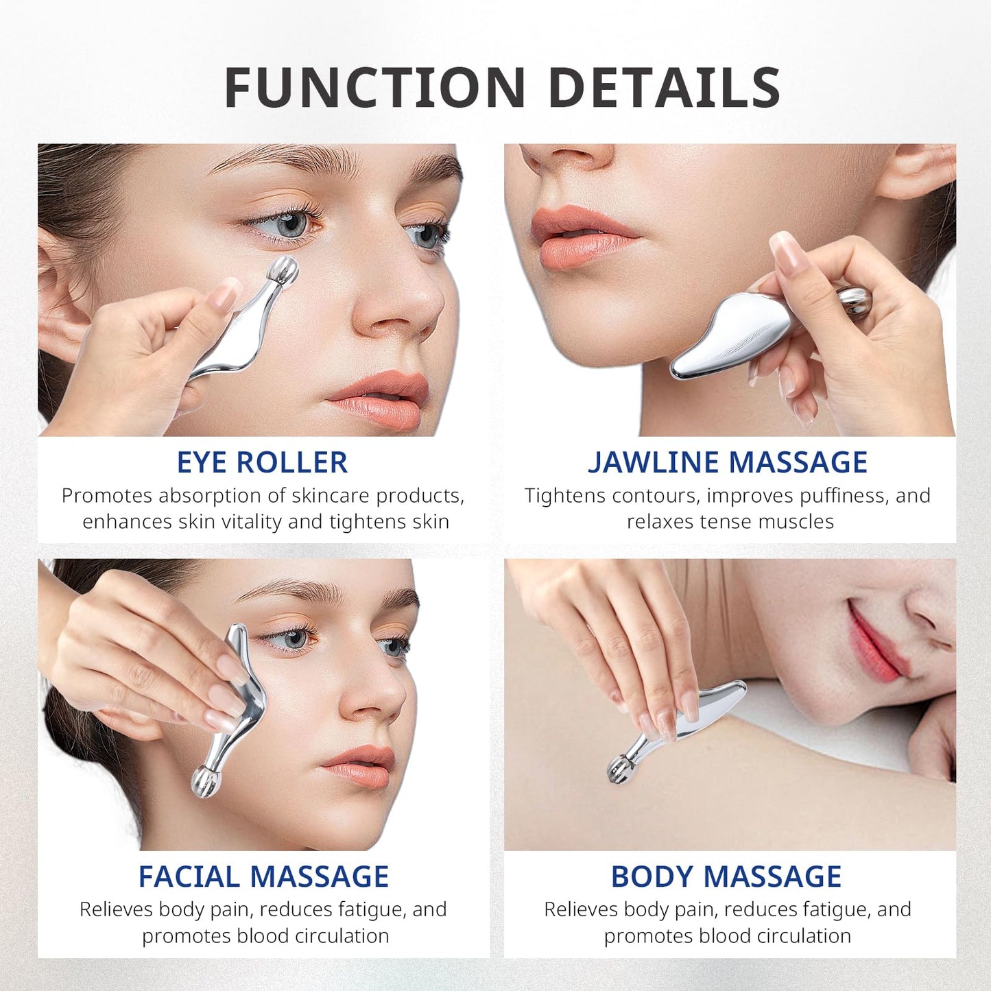 AIRSEE 3-in-1 Gua Sha Massage Tool, Eye Roller, Muscle Scraper, Help Skincare Products Absorb, Anti Aging Treatment, Reduces Wrinkles and Fine Lines, Beauty Tool with Travel Pouch Gifts