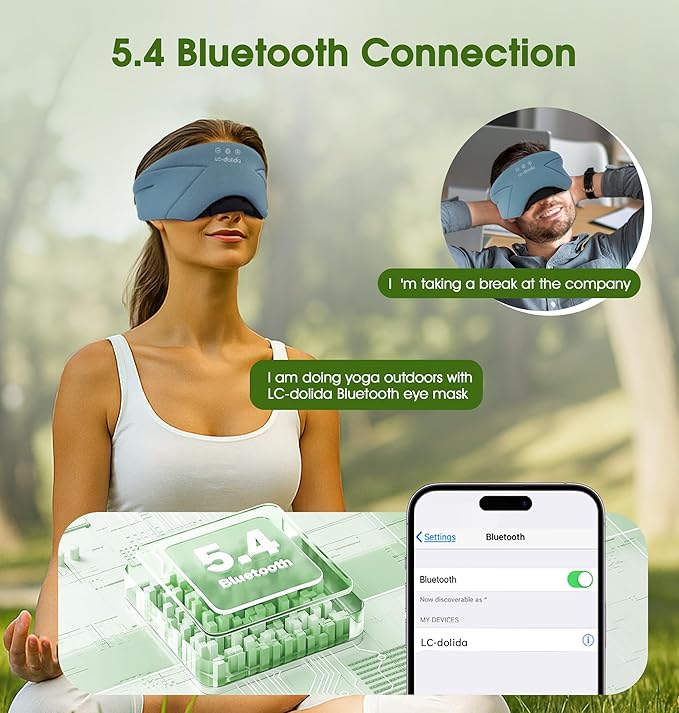 Sleep Mask with Headphones Bluetooth 5.4, LC-dolida Wireless Music Eye Mask for Sleeping Headphones with Soft Bamboo Cotton Cooling Breathable,Ultra-Thin Stereo Speaker for Side Sleepers