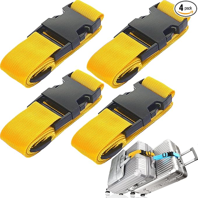 4Pack Luggage Straps for Suitcases, Travel Connector for Carry On Bag, Add Bag to Connect Two Suitcases, Adjustable Belt Attachment Accessories for Connect Your 3 Luggages, Yellow