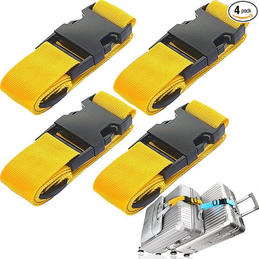 4Pack Luggage Straps for Suitcases, Travel Connector for Carry On Bag, Add Bag to Connect Two Suitcases, Adjustable Belt Attachment Accessories for Connect Your 3 Luggages, Yellow