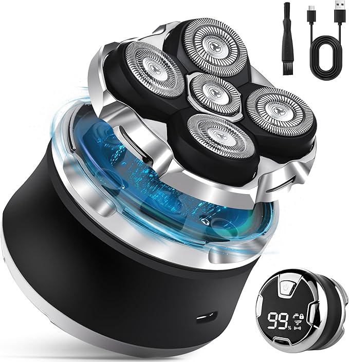 5D Head Shaver for Bald Men, IPX7 Waterproof Electric Shaver with LED Display, 2-Speed Cordless Rotary Razor for Face Nose Beard, Wet/Dry USB-C Charging Gift for Men