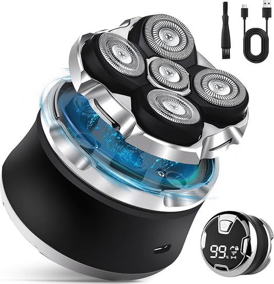 5D Head Shaver for Bald Men, IPX7 Waterproof Electric Shaver with LED Display, 2-Speed Cordless Rotary Razor for Face Nose Beard, Wet/Dry USB-C Charging Gift for Men