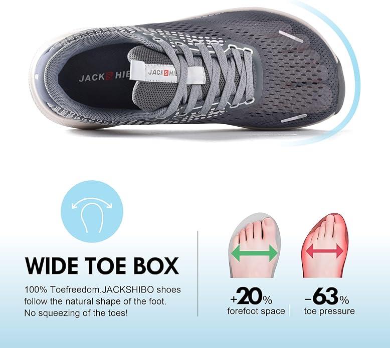 JACKSHIBO Wide Toe Box Shoes for Men Arch Support Shoes Wide Width Sneakers for Running Walking Athletic Tennis Orthopedic Plantar Fasciitis Workout with Thick Cushioned Zero Drop Sole