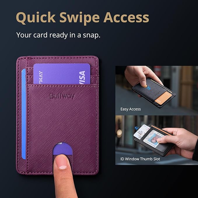 Buffway Slim Minimalist Front Pocket RFID Blocking Leather Wallets for Men and Women - Cross Purple