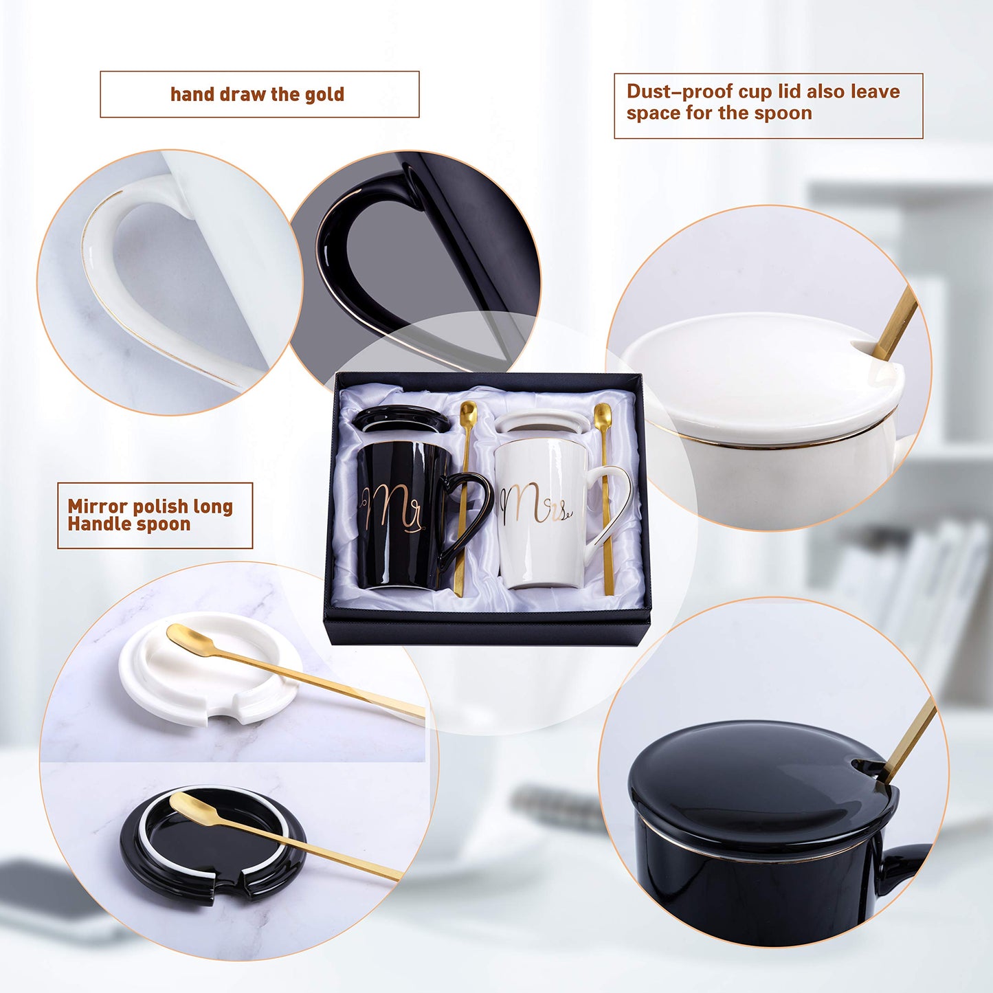 Jumway Mr and Mrs Coffee Mugs Set - Unique Wedding Gifts For Bride and Groom - His and Hers Anniversary Present Husband and Wife -Engagement Gifts For Him Her For Parents for Valentine's day