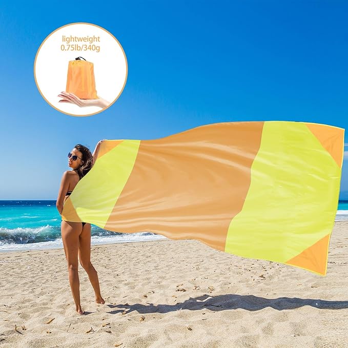 Beach Blanket Sandproof Waterproof, Large Beach Mat Lightweight Portable Quick Drying for Picnic Camping Hiking Travel Beach Accessories (1, Bigorangeyellow, 118"x110")