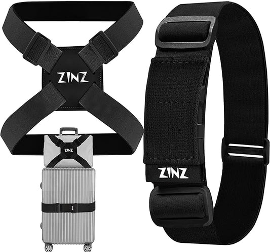 2-Pack Elastic Luggage Straps with Suitcase Bungee, Adjustable Bag Belt Travel Accessories -Black