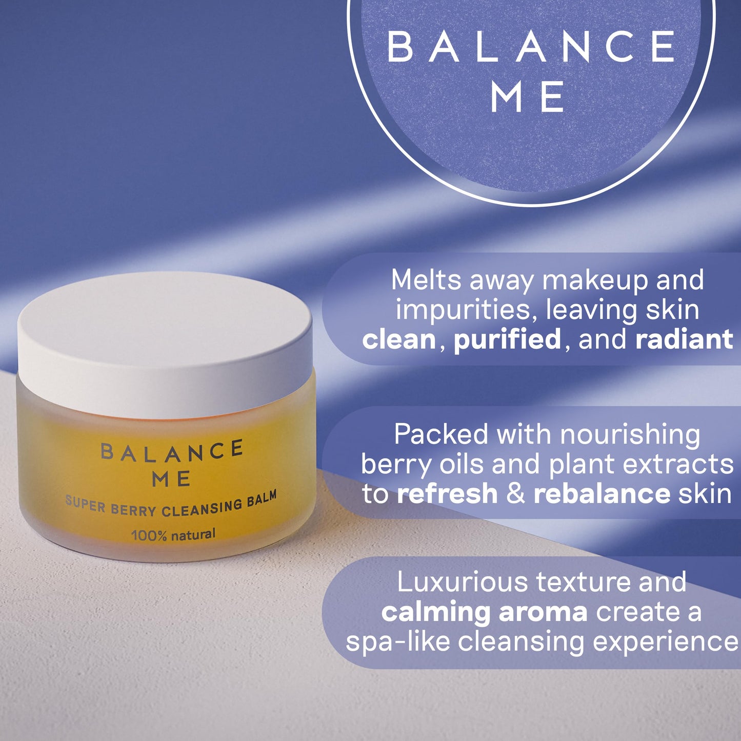 Balance Me Super Berry Face Cleansing Balm, Hydrating Makeup Remover Balm with Raspberry & Cloudberry Oils, Gentle Double Cleanse & Travel Size Facial Cleanser, 3-in-1 Natural Skincare