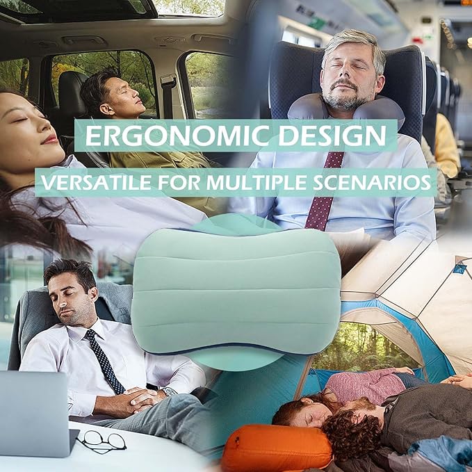 Inflatable Camping Pillow with Removable Cover & Ice Pack, Portable Inflatable Neck Pillow, Ergonomic Inflating Pillows for Neck & Lumbar Support, Travel Air Pillows for Camping, Office, Hiking, Home