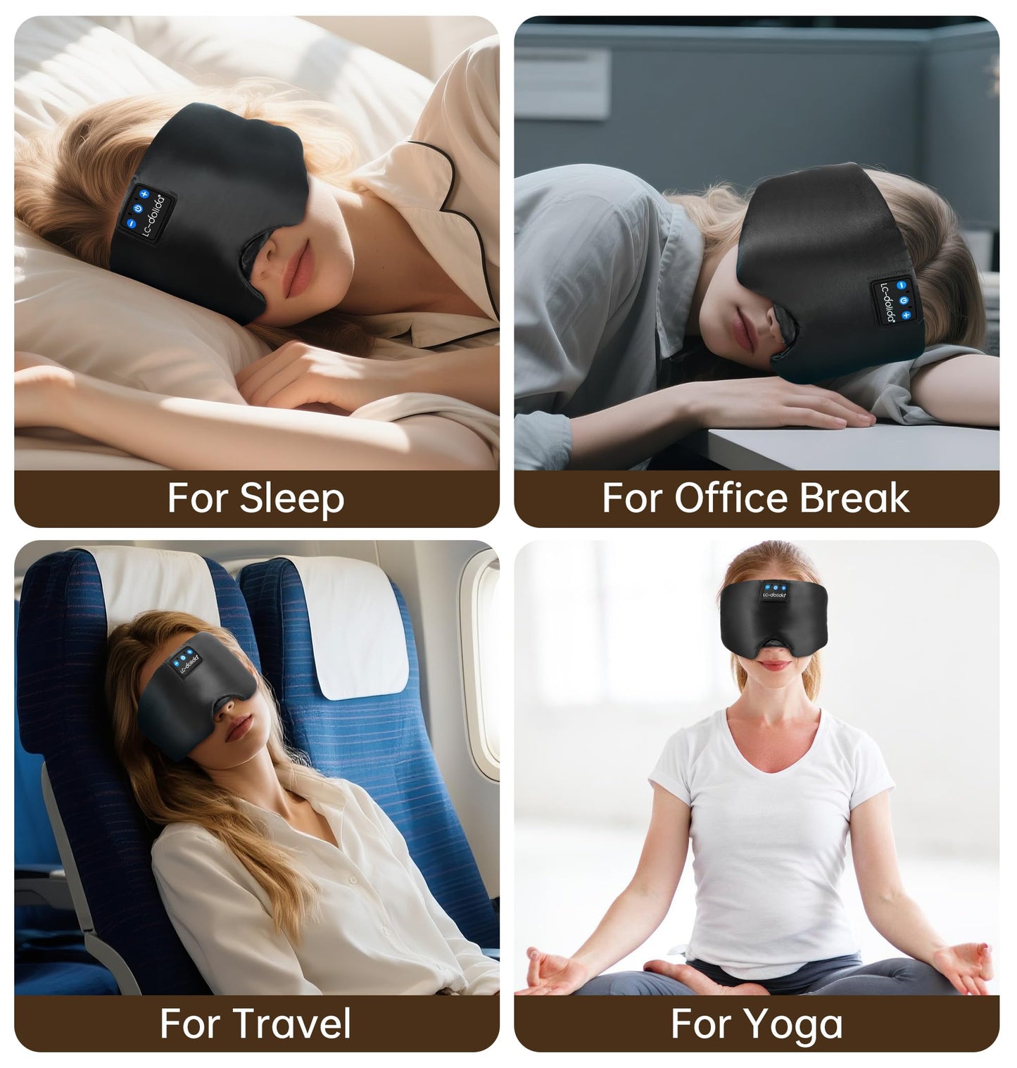 LC-dolida Luxurious Silk Soft Sleep Mask, Sleep Headphones with Bluetooth 5.4 for Side Sleeper, Total Blackout Eye Sleeping Mask for Women and Men, Ideal Gift for Restful Sleep, Travel(Black)