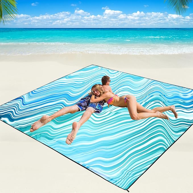 Beach Blanket Waterproof Sandproof Beach Mat 79" X 83"/10'x9'for 2-8 Adults Quick Drying Outdoor Picnic Mat Beach Accessories for Travel, Camping, Hiking