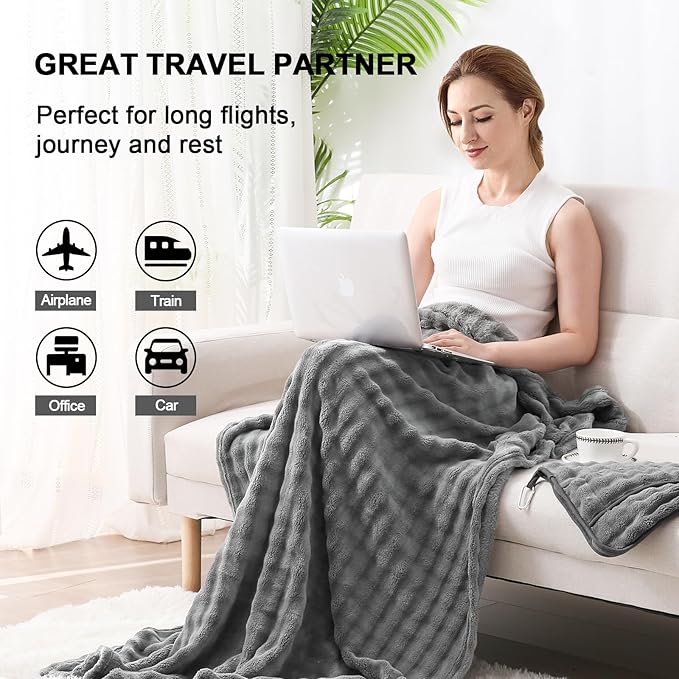 SOCHOW Travel Blanket for Airplane Train and Car, Soft Travel Blanket or Pillow 2 in 1 Compact with Portable Bag Pillowcase, Flight Blanket with Luggage Sleeve and Backpack Clip, Grey