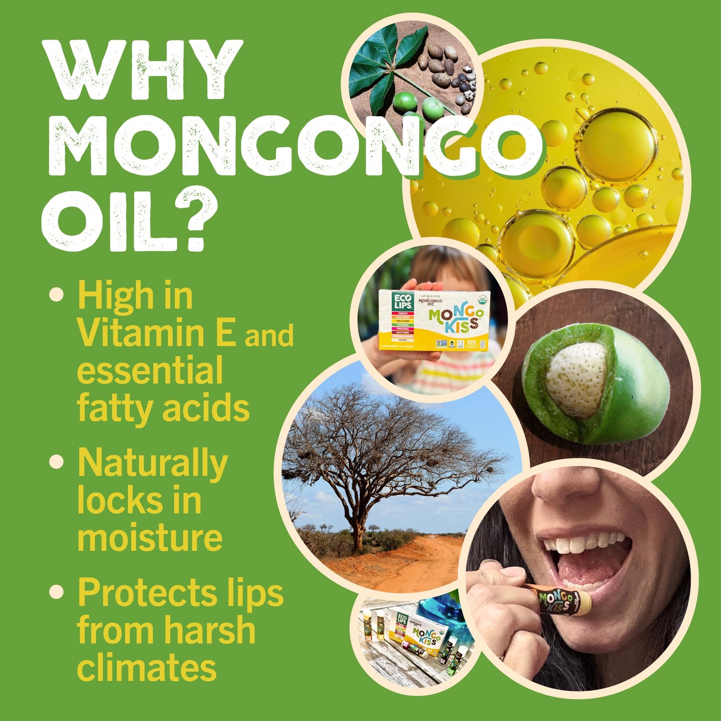 Mongo Kiss USDA Organic Lip Balm Set 8-pack (0.15 oz. each) with Mongongo Oil & Cocoa Butter to Moisturize Chapped Lips | Made in USA by Eco Lips (Variety)