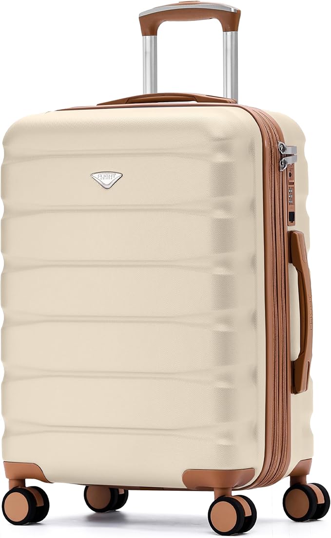 Carry On Suitcase Hardside TSA Lock & USB Port Silent Double Spinner Wheels Maximum Overhead Carry-On Bag Approved For Many Airlines( 22x18x10" ,Cream/Tan )