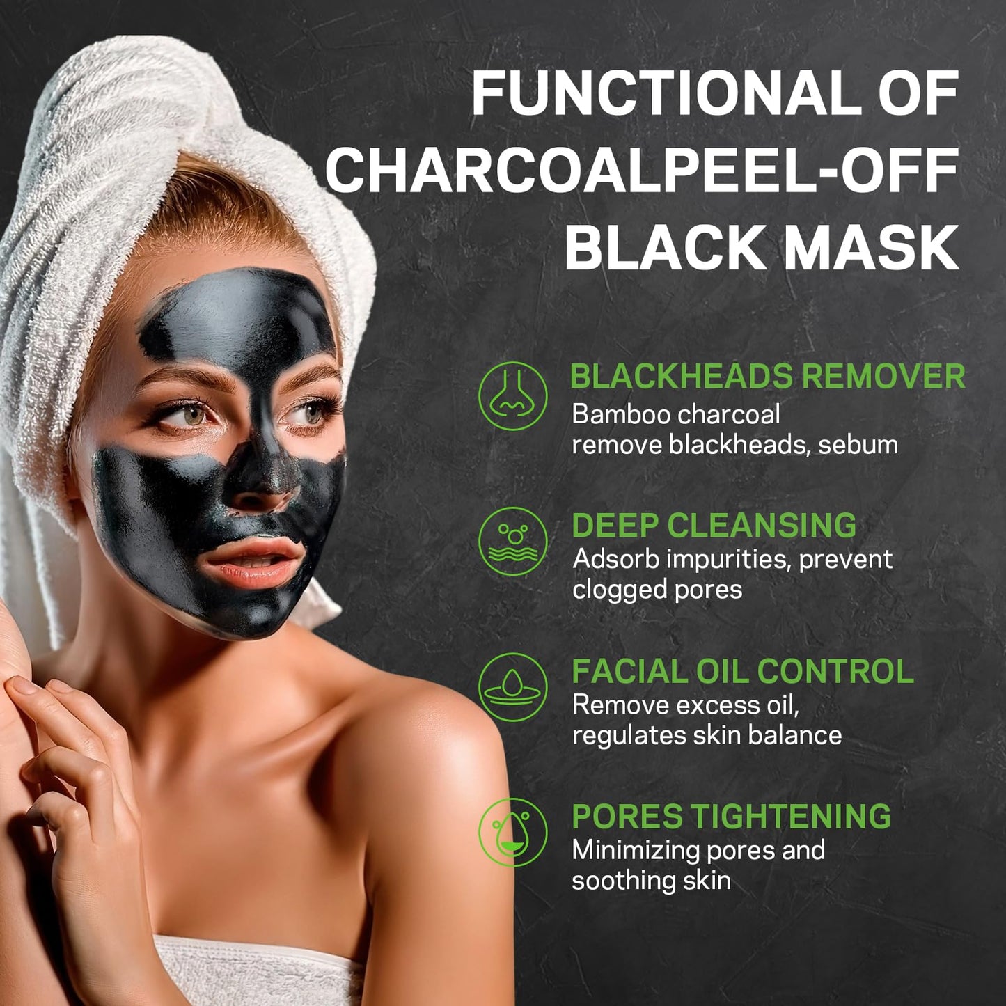 AMOADO Blackhead Remover Mask, Charcoal Peel Off Face Mask Kit, (100g) Deep Pore Cleans,Oil Control, Blackheads Removal Peel Off Black Mask for Men & Women – Includes Brush,Extractor Tool