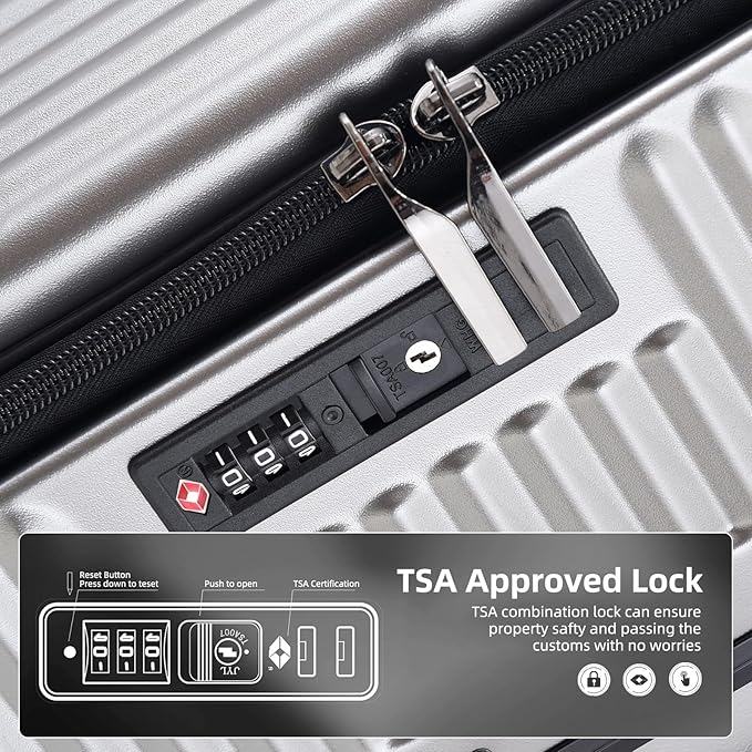 29 Inch Aluminum Checked Luggage with Side Opening Zipper, 40 * 37 * 77cm, 113L, Lightweight Hardshell ABS+PC Suitcase with TSA Lock, 360° Universal Wheels, Dark Gray