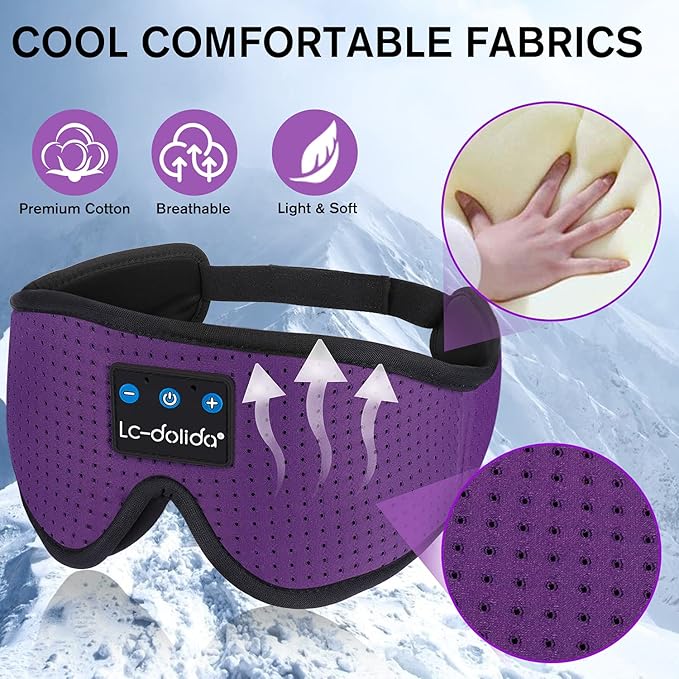 LC-dolida Sleep Headphones, Sleep Mask Bluetooth Wireless Music Eye Mask, Sleeping Headphones for Side Sleepers Sleep Mask with Bluetooth Headphones Ultra-Thin Stereo Speakers Perfect for Sleeping