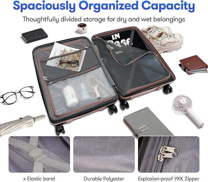 3 Piece Hardshell Expandable Luggage Sets with Spinner Wheels TSA Lock,Large Suitcases with Wheels, 20inch 25inch 29inch, Rose Gold