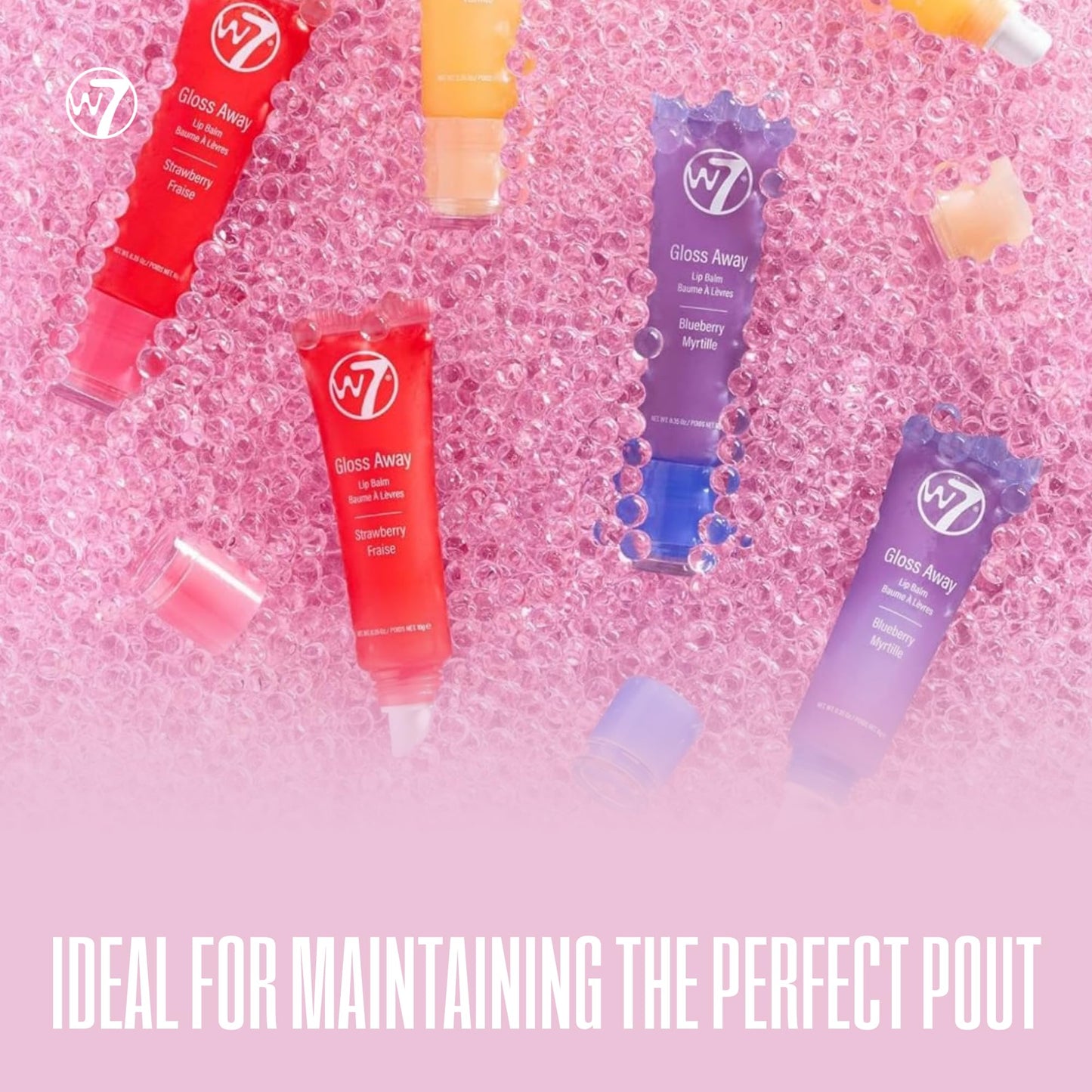 W7 Gloss Away Trio - Hydrating Lip Balm Gift Set with Shea Butter & Fruit Extracts - Restores Chapped & Dry Lips - Vegan & Cruelty-Free - Blueberry, Vanilla, Strawberry