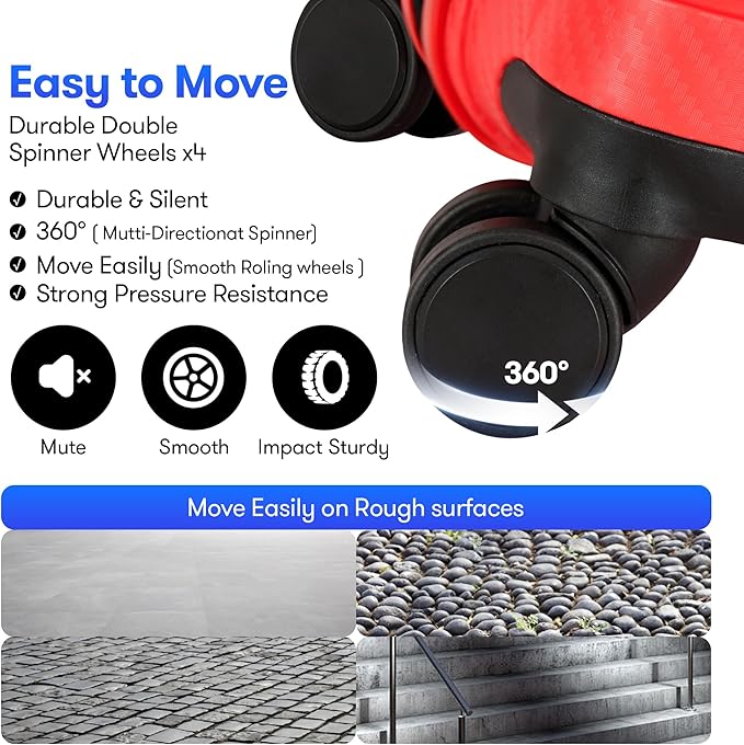 3 Piece Expandable Luggage Sets 20/24/29 inch Durable Suitcase Sets with Double Spinner Wheels TSA Lock For Travel Trips,Red