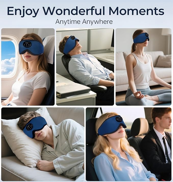 LC-dolida 5.4 Bluetooth Sleep Mask with White Noise,Sleep Headphones,Bluetooth Wireless Music Eye Mask, Ideal for Travel, Night Work, Side Sleeping and Office Use for Both Men and Women(Dusty Cyan)