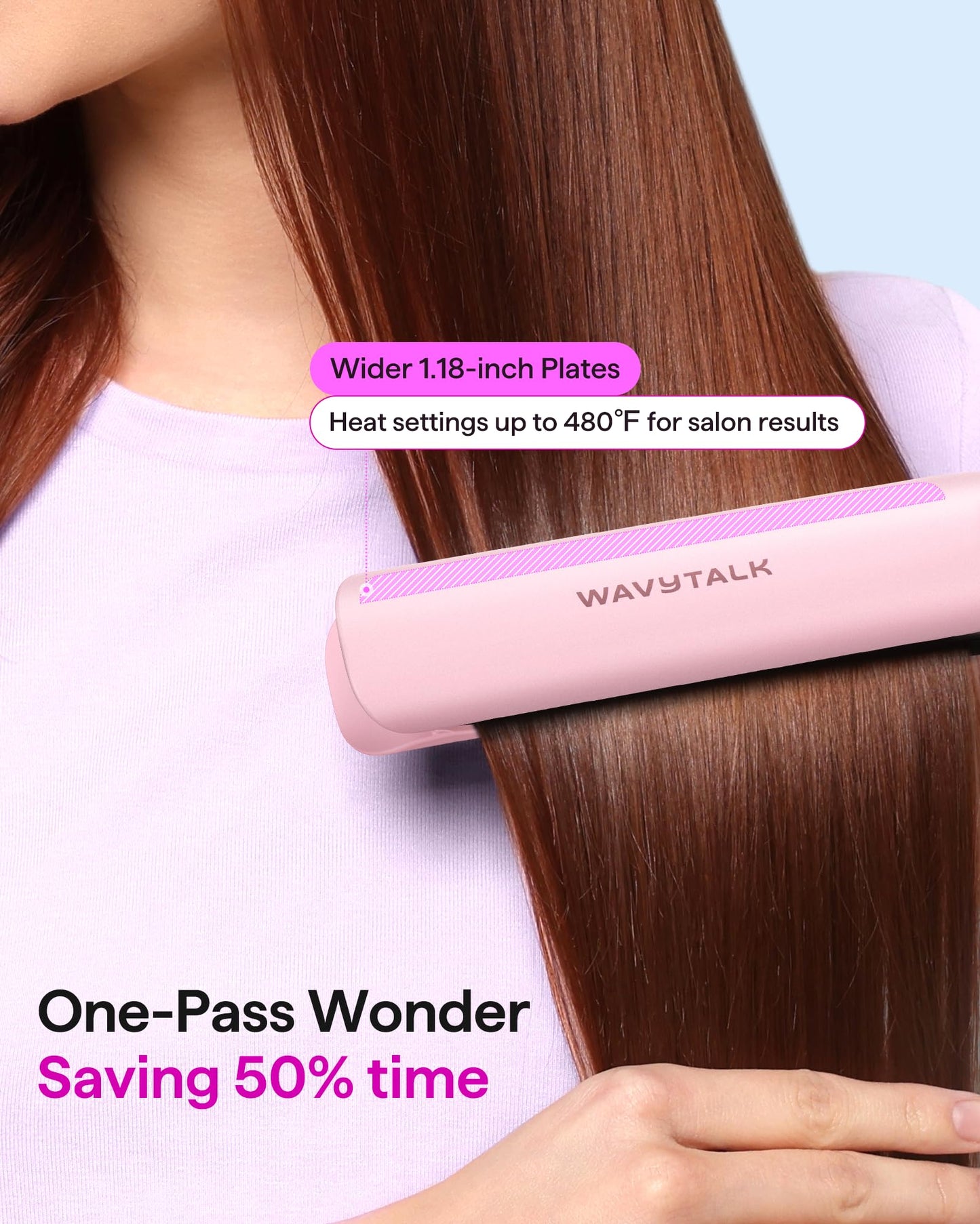 Wavytalk Professional Flat Iron Hair Straightener and Curler 2 in 1, Titanium Flat Iron for One-Pass Wonder 10S Fast Heat Up, Glide & Shine Straightener with Dual Voltage (1.18 Inch)