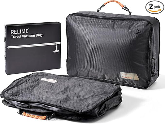 Apex Series Vacuum Bags for Travel Luggage, 180° Open, Reusable Compression Bags for Carry On Suitcases and Backpack, Vacuum Seal Packing Cube for Cloth (2Large No Pump)