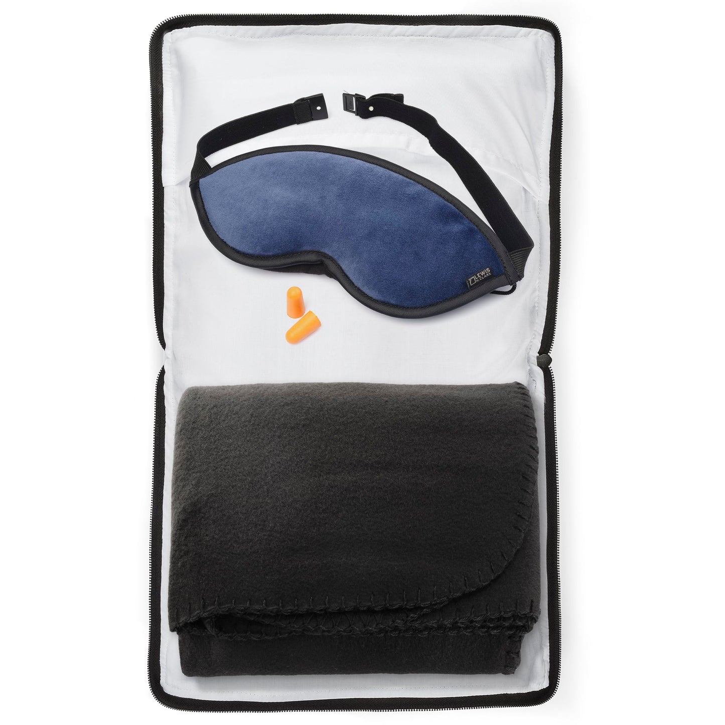 Lewis N. Clark Ultimate Comfort Set + Portable Travel Kit for Airplane, Includes Inflatable Pillow + Zippered Carrying Case, Cozy Fleece Blanket, Eye Mask for Sleeping & Foam Ear Plugs, Black
