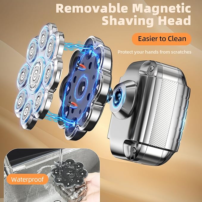 9D Head Shavers for Bald Men, 5 in 1 Detachable Head Shaver with LED Display, IPX7 Waterproof Wet Dry Rechargeable Electric Shavers for Men Grooming Kit for Home & Travel