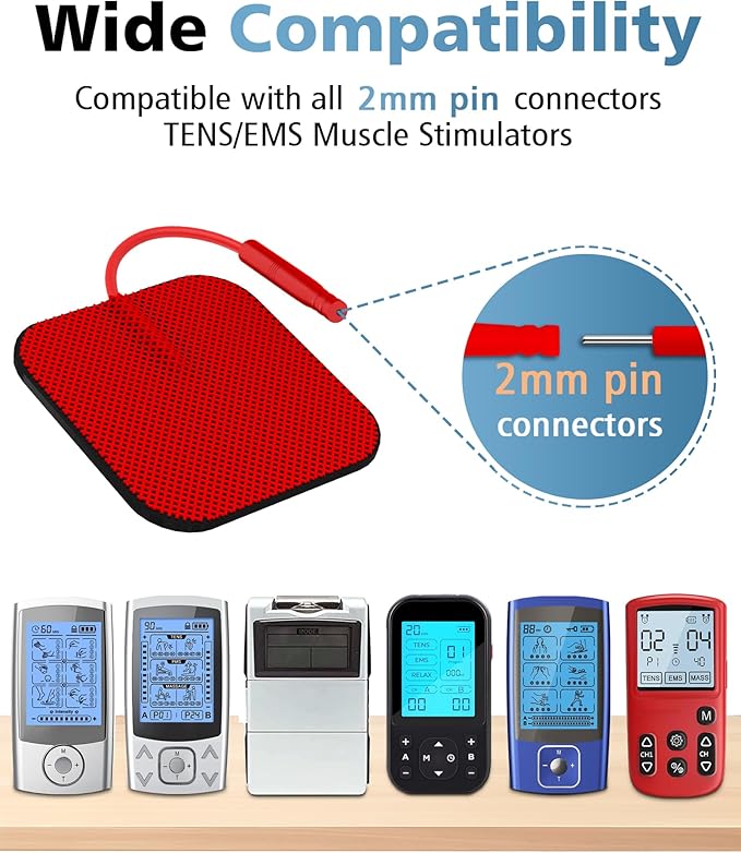 20PCS TENS Unit Electrode Pads with Reusable Self-Adhesive Performance, Replacement Pads for TENS Unit, Compatible with TENS 7000/3000, AUVON, Neocarbon, Comfytemp, TENKER, Use 2mm Lead Wires (RED)