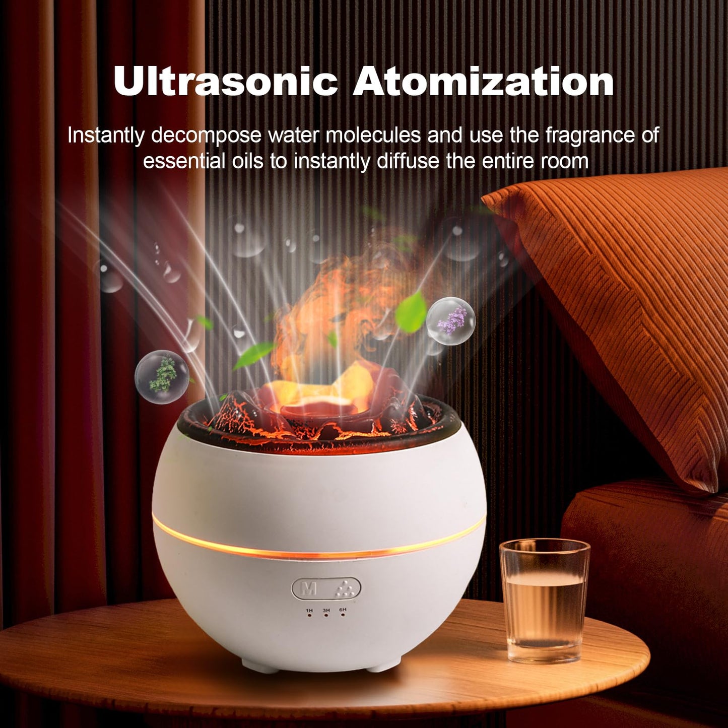 Volcano Humidifier,Essential Oil Diffuser 360ml Fine Mist Volcano Aroma Diffuser, Quiet Operation with Flexible Timer Settings, 7-Color LED Lights for Enhanced Sleep,White