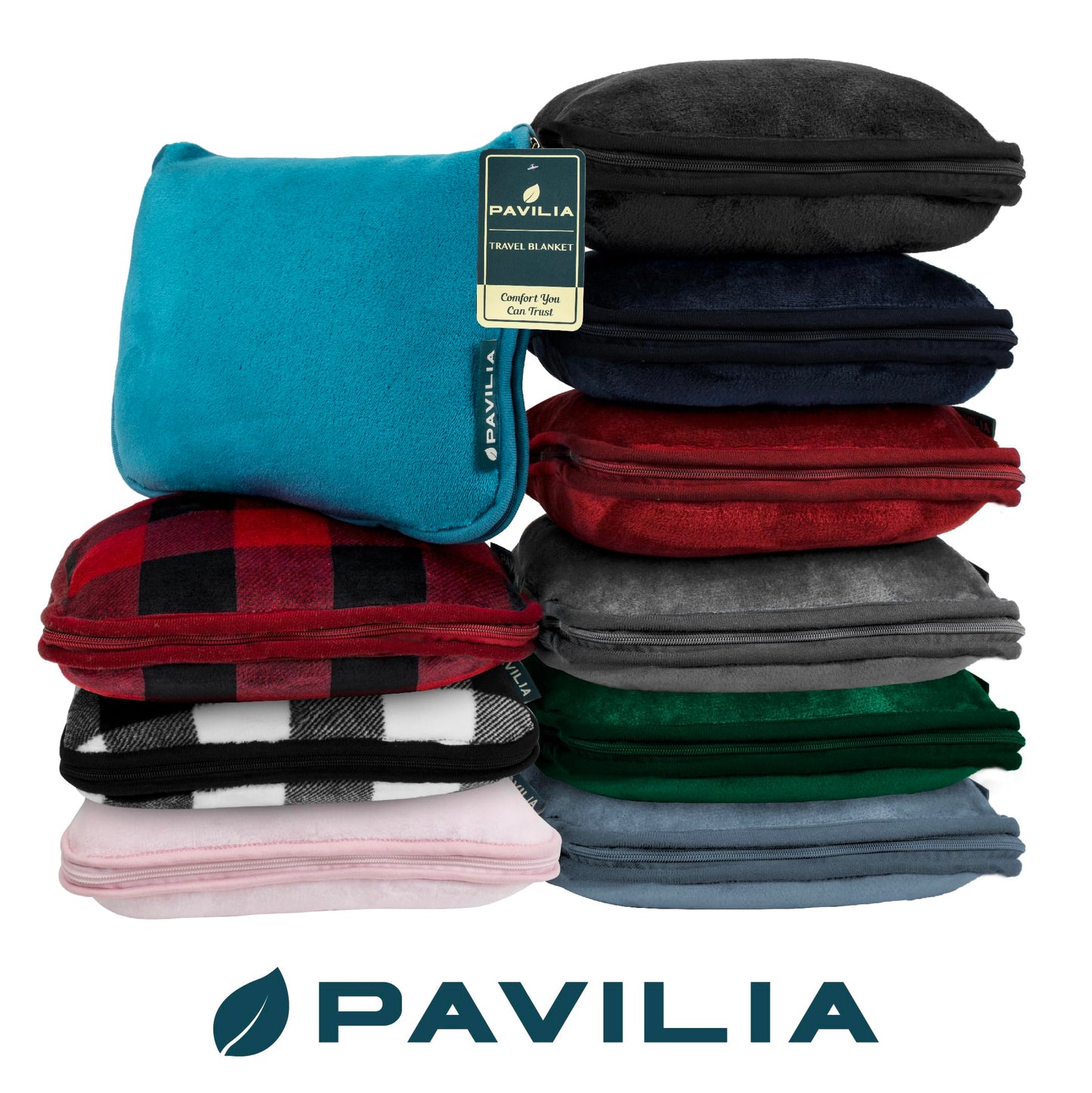 PAVILIA Travel Blanket Pillow, Soft Airplane Blanket 2-IN-1 Combo Set, Plane Blanket Compact Packable, Flight Essentials Car Pillow, Travelers Gift Accessories Luggage Backpack Strap, 60x43 Slate Blue