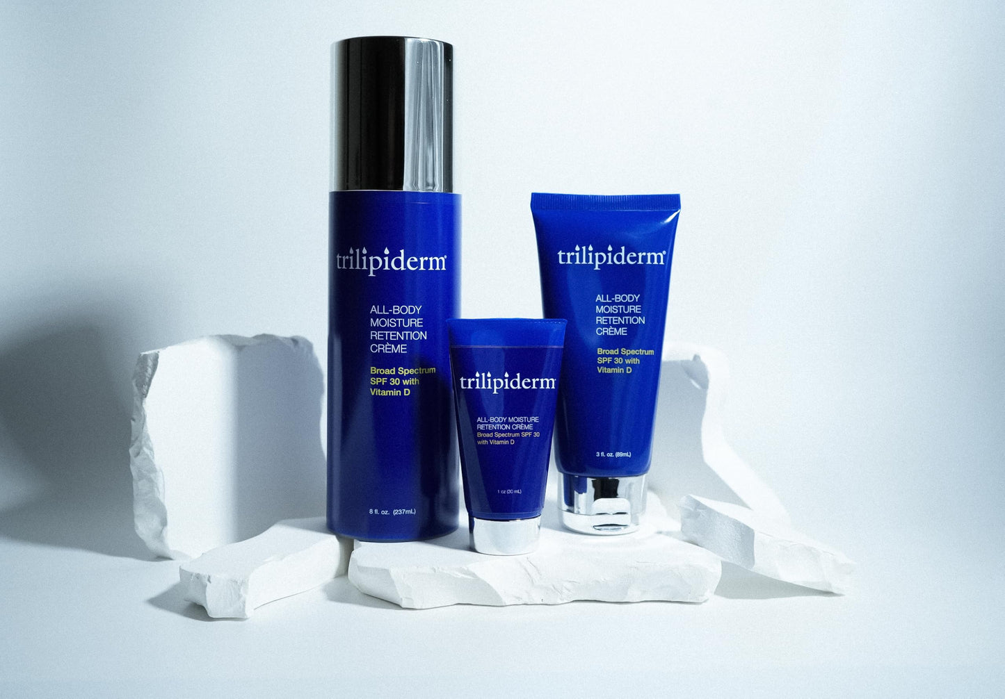 Trilipiderm Weekender Bundle - All-Body Moisture Retention Crème 2-Pack Travel Size – 1x SPF 30 Broad Spectrum Sunscreen 3 oz + 1x Original Formula 3 oz