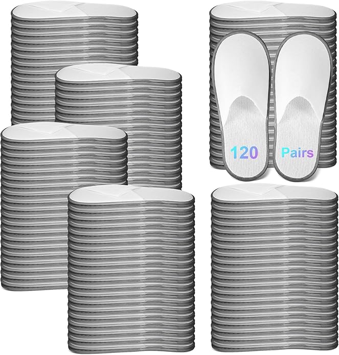 JaGely 120 Pairs Bulk Disposable Slippers Non Slip Hotel Spa Slippers Fluffy Closed Toe for Home Indoor Wedding Travel Party Guests Men Women